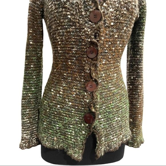 BCBGMaxAzria Ombre Knit Button Front Cardigan Sweater Brown Green Size M - Picture 3 of 13